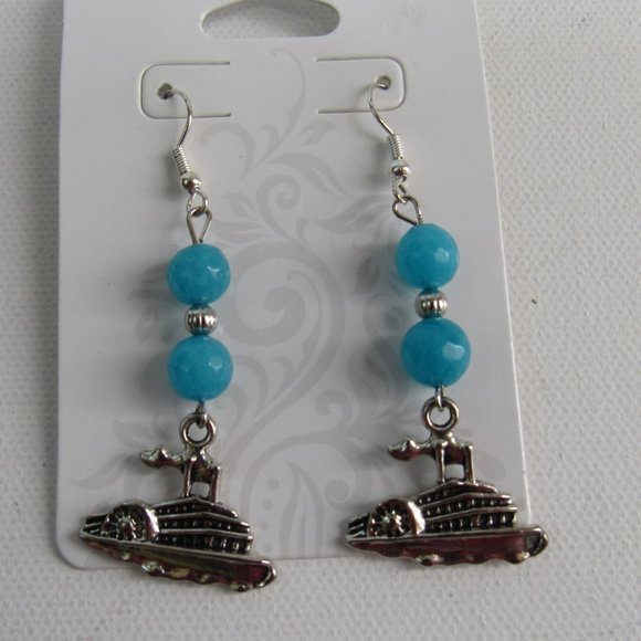 Women Jewelry Bracelet And Cruise Ship 3D Stainless Silver Charm Earrings - Picture 2 of 5